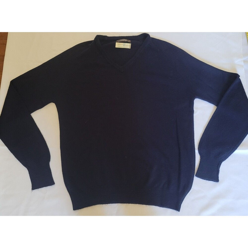 Mens Vintage Sweater XL NAVY BLUE V Neck USA‎ Made 100% Acrylic *Read